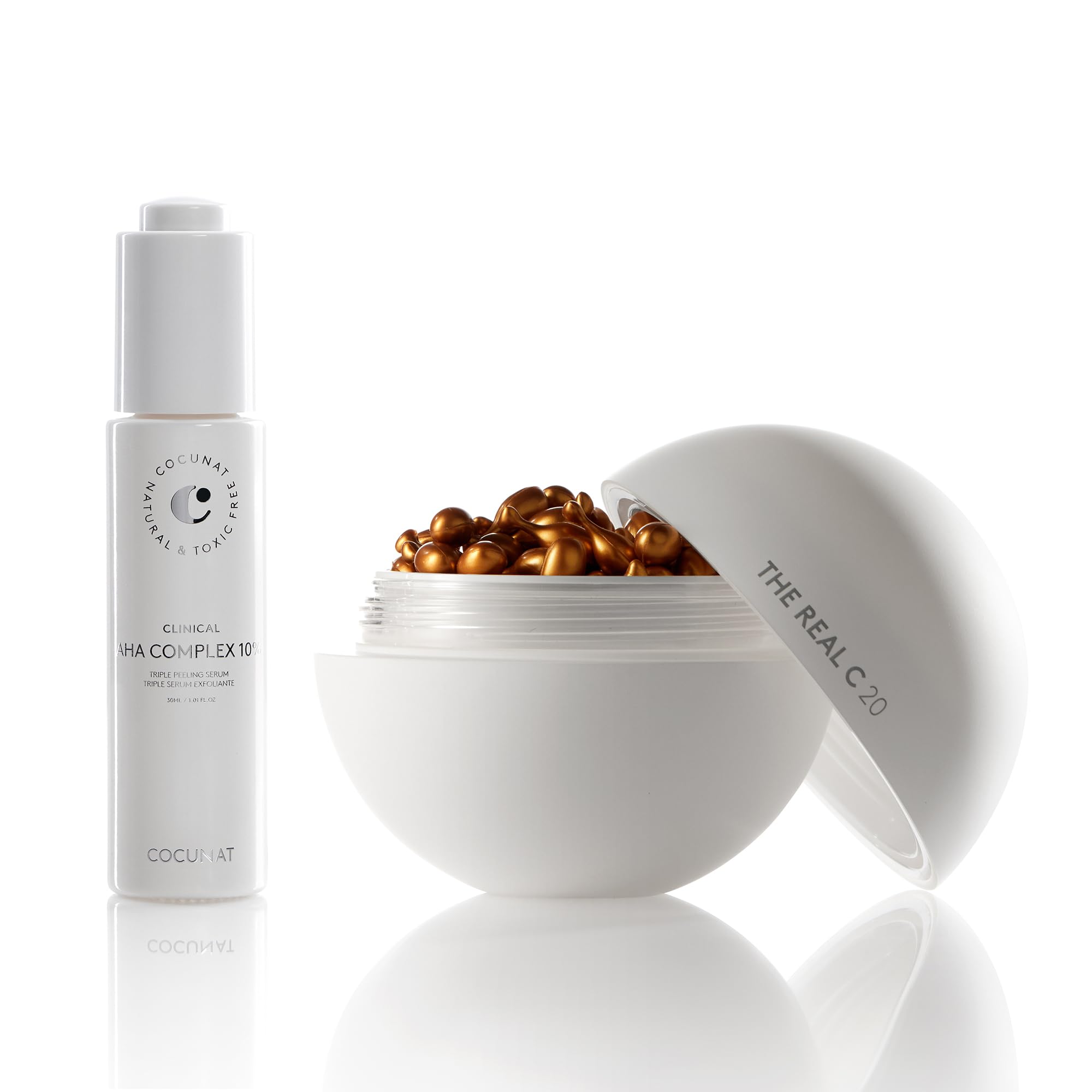 COCUNAT, Serum Package, AHA Exfoliating Peeling Serum + Vitamin C 20% Serum, Treats Signs of Ageing