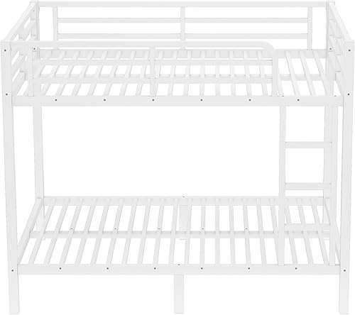 Miniatura 6 de Litera de Metal de Tamaño Full sobre Full para Niños, Literas Resistentes para Adultos con Barandilla y Escaleras, Literas Convertibles de Tamaño