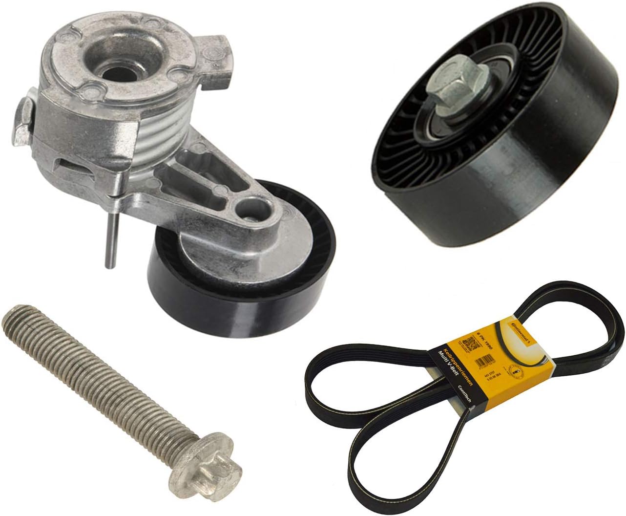 Drive Belt + Tensioner + Install Bolt + Idler Pulley for BMW E60 E90