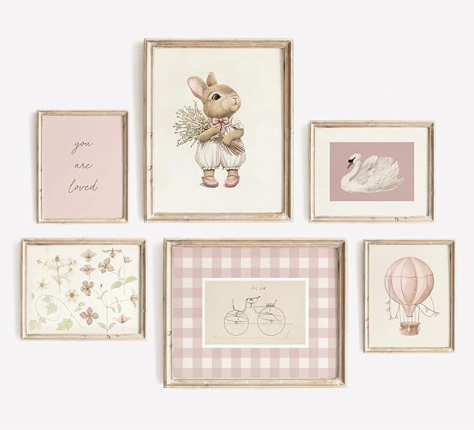 Amazon.com: Pink Nursery Wall Art Baby Girl Canvas Wall Decor Vintage ...