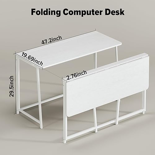 Miniatura 18 de WOHOMO Escritorio plegable de mármol sintético blanco, escritorio pequeño de 31.5 pulgadas para espacios pequeños con patas doradas, escritorio