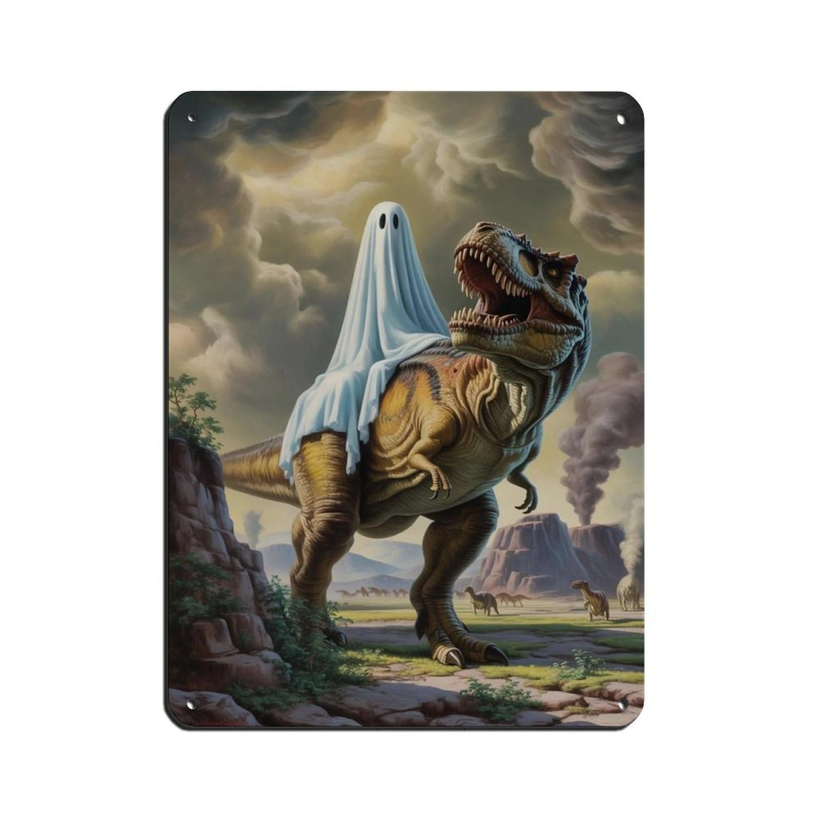 Ghost Riding A Dinosaur Poster Tin Sign Vintage Metal Pub Club Cafe Bar Home Wall Art Decoration Poster Retro 12x16inch(30x40cm)