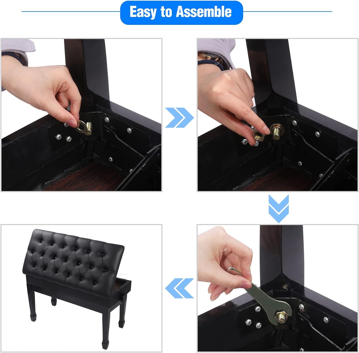 REDCAMP Groß Klavierhocker für 2 Personen, 80 x 35 cm Lange Klavierbank Höhenverstellbar von 50-59cm, Holz Pianobank Keyboardbank Klavierstuhl mit Stauraum verdicktes PU-Lederkissen, Schwarz