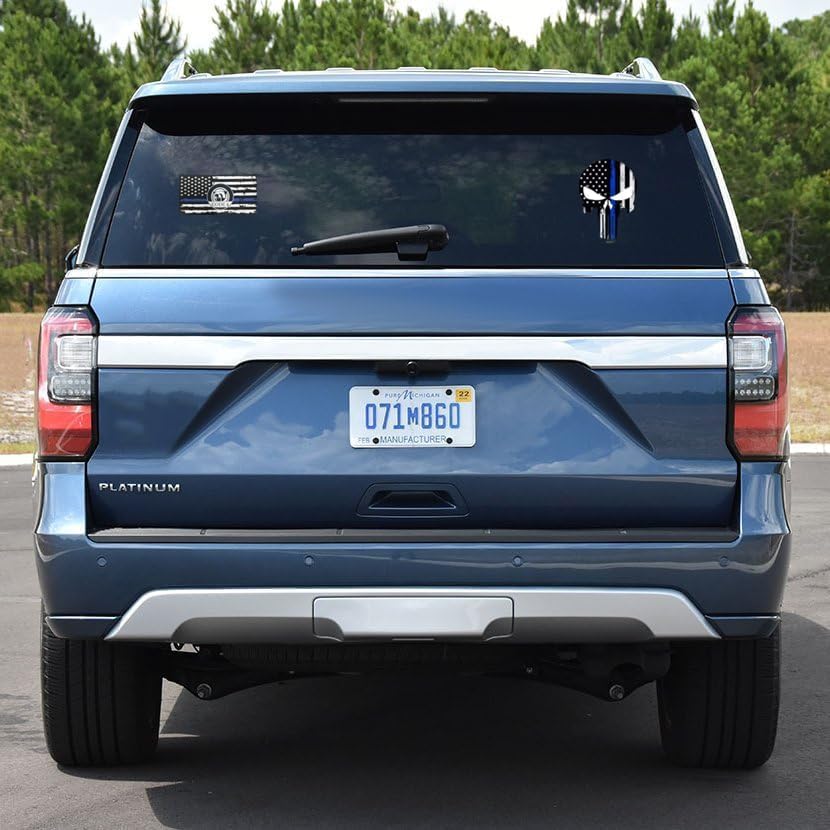 Image of 6pcs US Flag Code 4 Thin Blue Line Skull Car Stickers Decal, Honoring Police Support Truck Window Laptop Bumper Stickers, Bandera de policia la linea Azul para carro