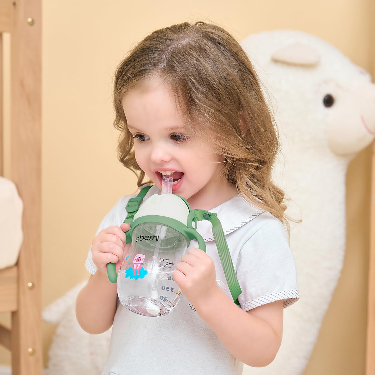 Oberni Tritran Sippy, Non Spill Baby Water Bottle, Leakproof Toddler Training Cup and Milk Bottle for 12M+, Green/1Pack - Image 3