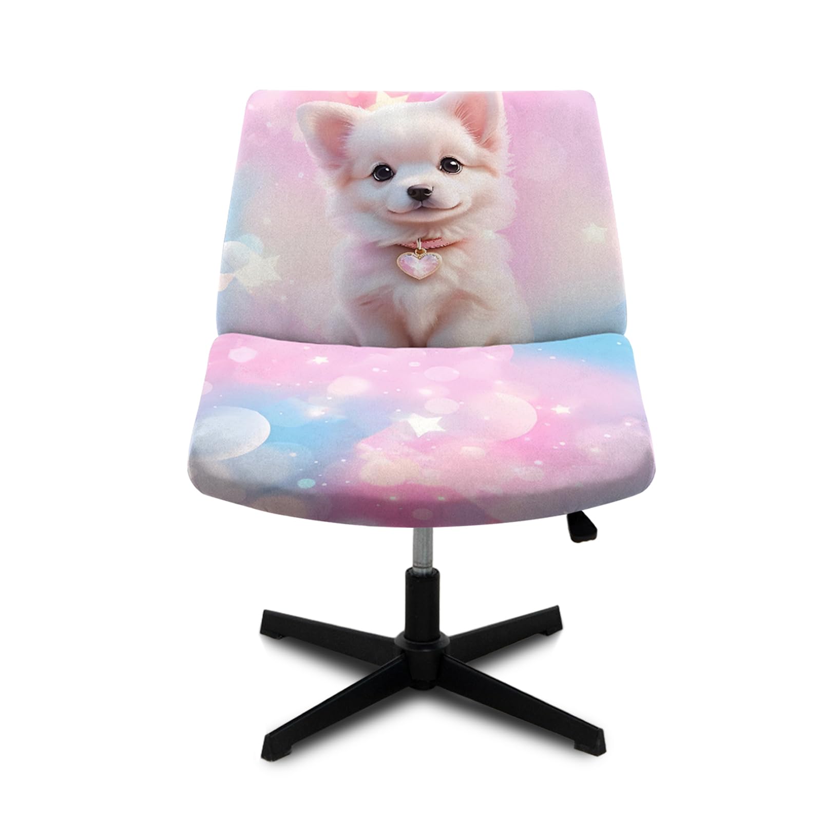 Mksuuoa Criss Cross Chair Cover, 3D Printing Animal Soft Elastic Mid Back Wide armless Chair slipcover(Dog 2)