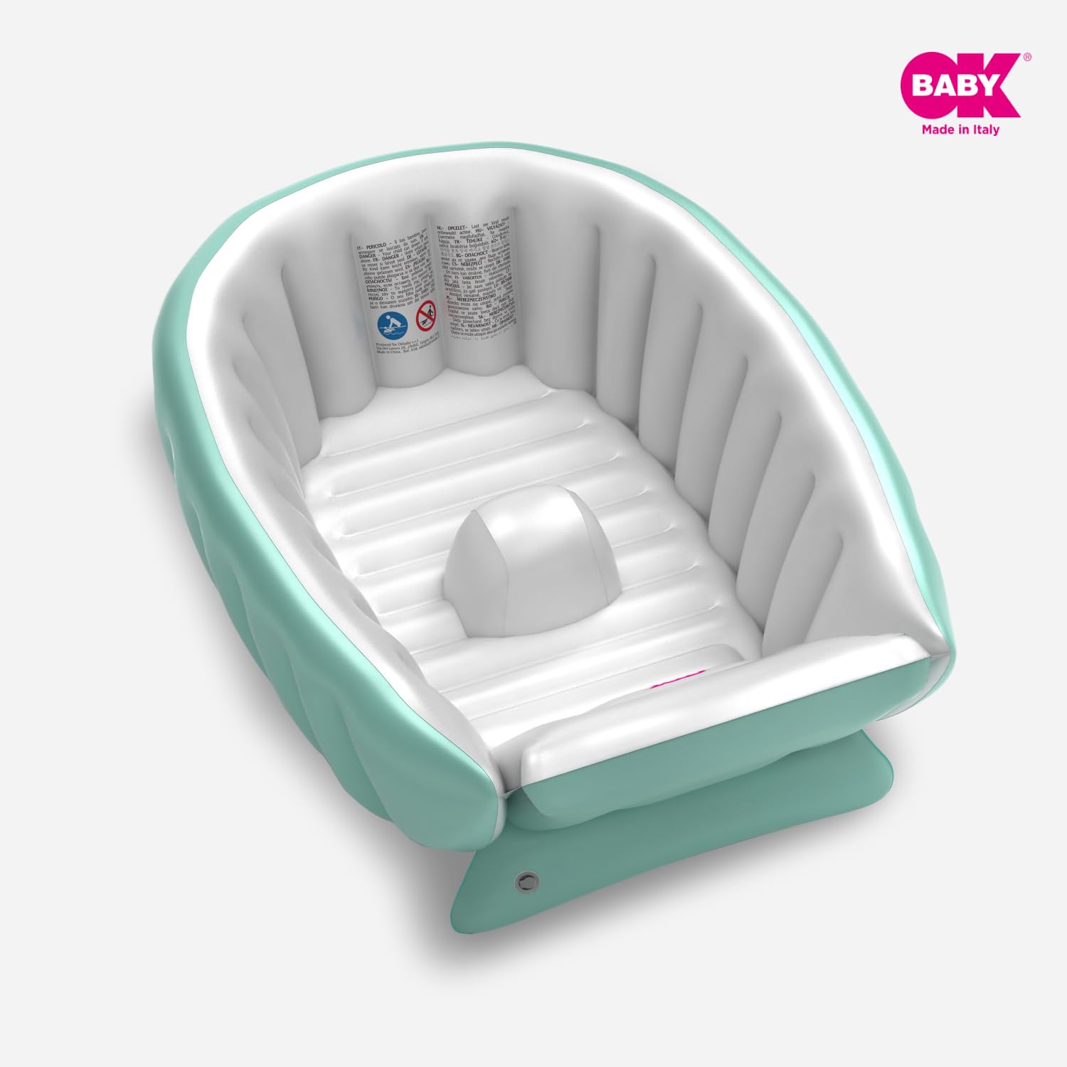 OKBABY Vaschetta Gonfiabile Onda Baby Soft per Bagnetto Neonato - da 0 a 12 Mesi - Azzurro