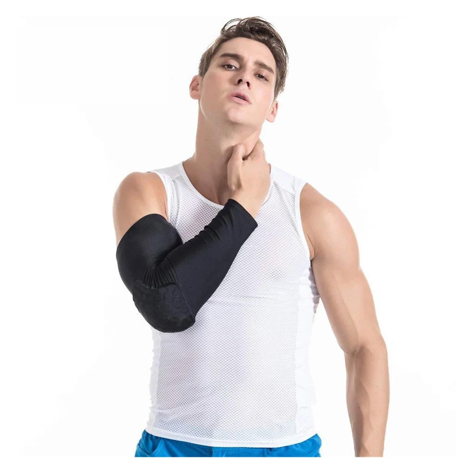 coudiere 2PCS Sports Elbow Support Training Brace Protective Gear Elastic Arm Sleeve Bandage Pads Basketball Volleyball(Black,L)