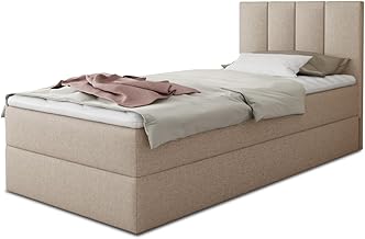 Boxspringbett Star Mini mit Bettkasten, Bonell-Matratze und Topper - Einzelbett mit Matratzentopper, Polsterbett, Bett, Schlafzimmer, Jugendzimmer (Beige (Inari 22), 100 x 200 cm)