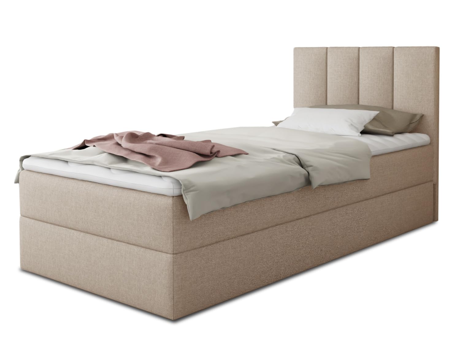 Sofnet Boxspringbett Star Mini mit Bettkasten, Bonell-Matratze und Topper - Einzelbett mit Matratzentopper, Polsterbett, Bett, Schlafzimmer, Jugendzimmer (Beige (Inari 22), 120 x 200 cm)