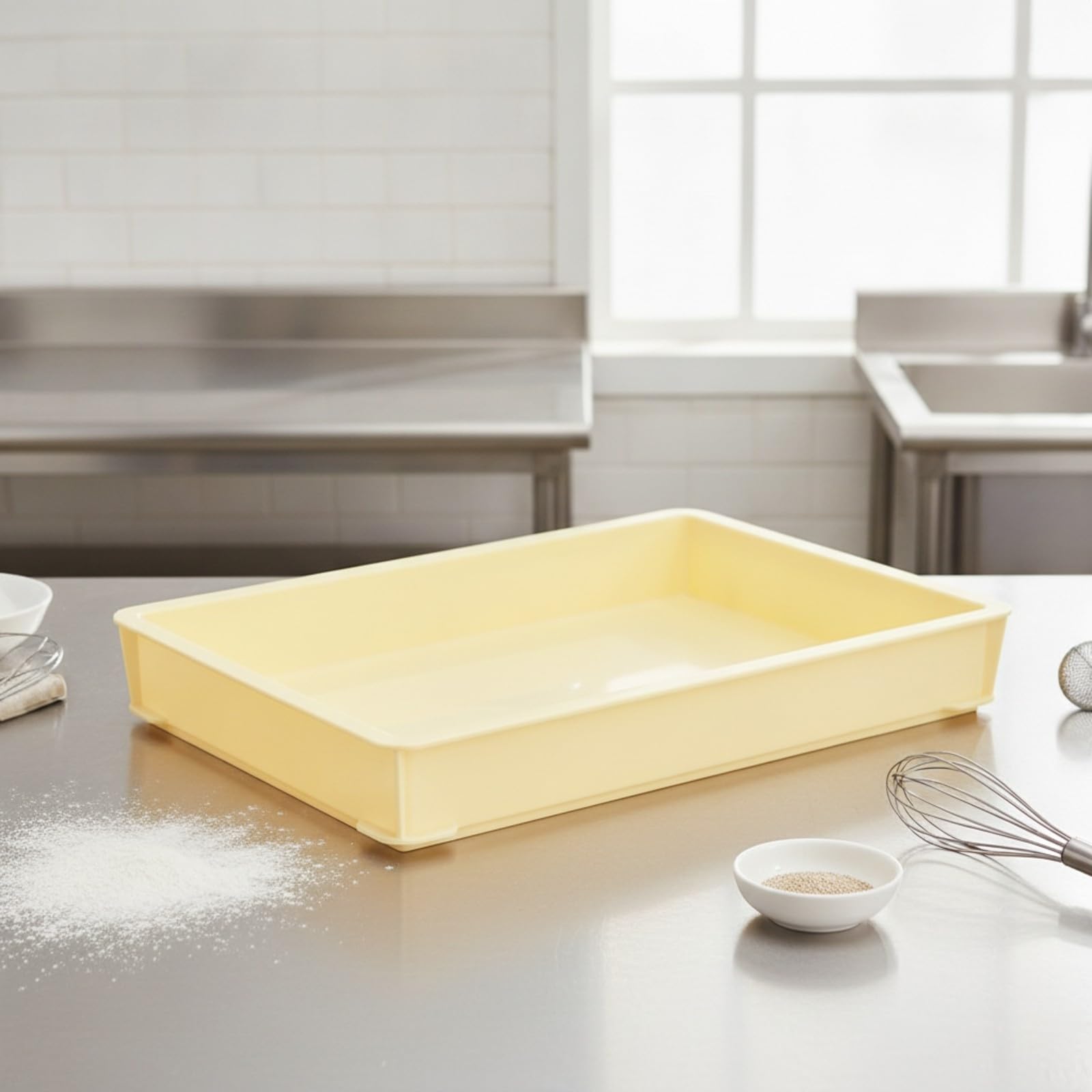 Cassetta Lievitazione Pizza Professionale Impasto Non Permeable Vaschetta in Plastica per Panettieri, Panifici, Ristoranti, Giallo, Con Coperchio