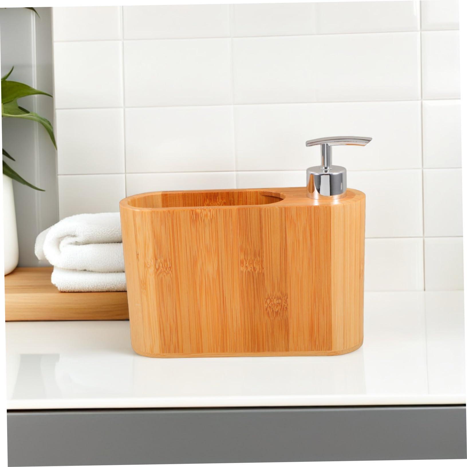 Gatuida Dispensador de Champú Oval Multifuncional Cabezal de Cepillo de Madera y Soporte para Peine, Diseño Elegante y Cómodo para Uso en Baño y Hogar