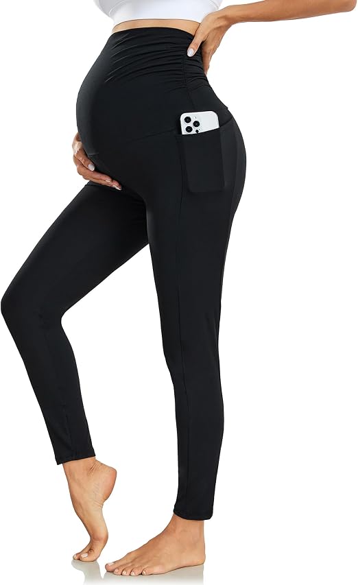 Nlieanuc Legging de Grossesse Opaque Taille Haute avec Poches Latérales pour Smartphone