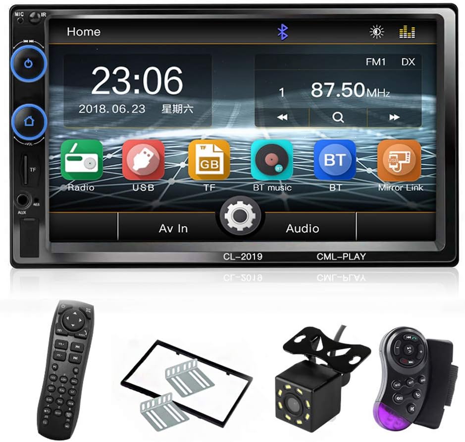 Double Din Car Stereo 7 Inch Mirrorlink Car Radio Touch Screen with Subwoofer DRV Backup Camera Hands Free Bluetooth Car Stereo Steering Wheel for SUV