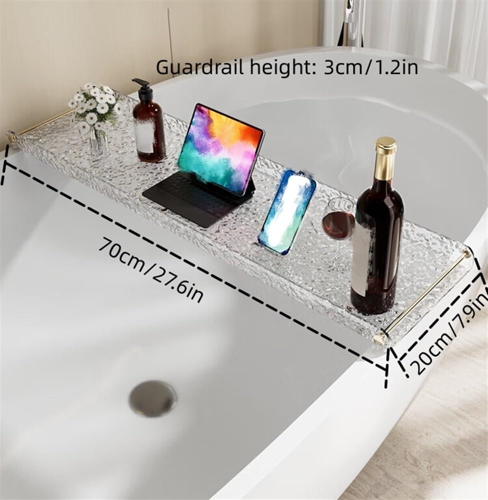 C - Bandeja acrílica para bañera con asas, estante de baño impermeable para relajarse, se adapta a la mayoría de bañeras (tamaño de 27.6 pulgadas), perfecto para libros, bebidas y artículos esenciales