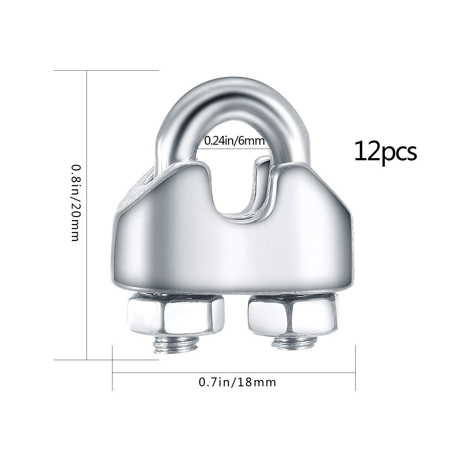12 Serre-Câbles Acier Inoxydable 304 - Diamètre 5 Mm - Filetage M5 - DIN741 - Pour Corde à Linge, Auvent, Bâche