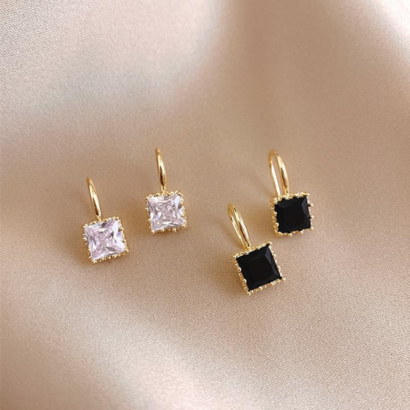 Gixaxak 18K White Gold Plated CZ Cubic Zirconia Simulated Diamond Square Stud Earrings Black Gold Plated Zircon Earrings 925 Sterling Silver Moissanite Stud Earrings White Gold Plated Earrings（White） - Image 4