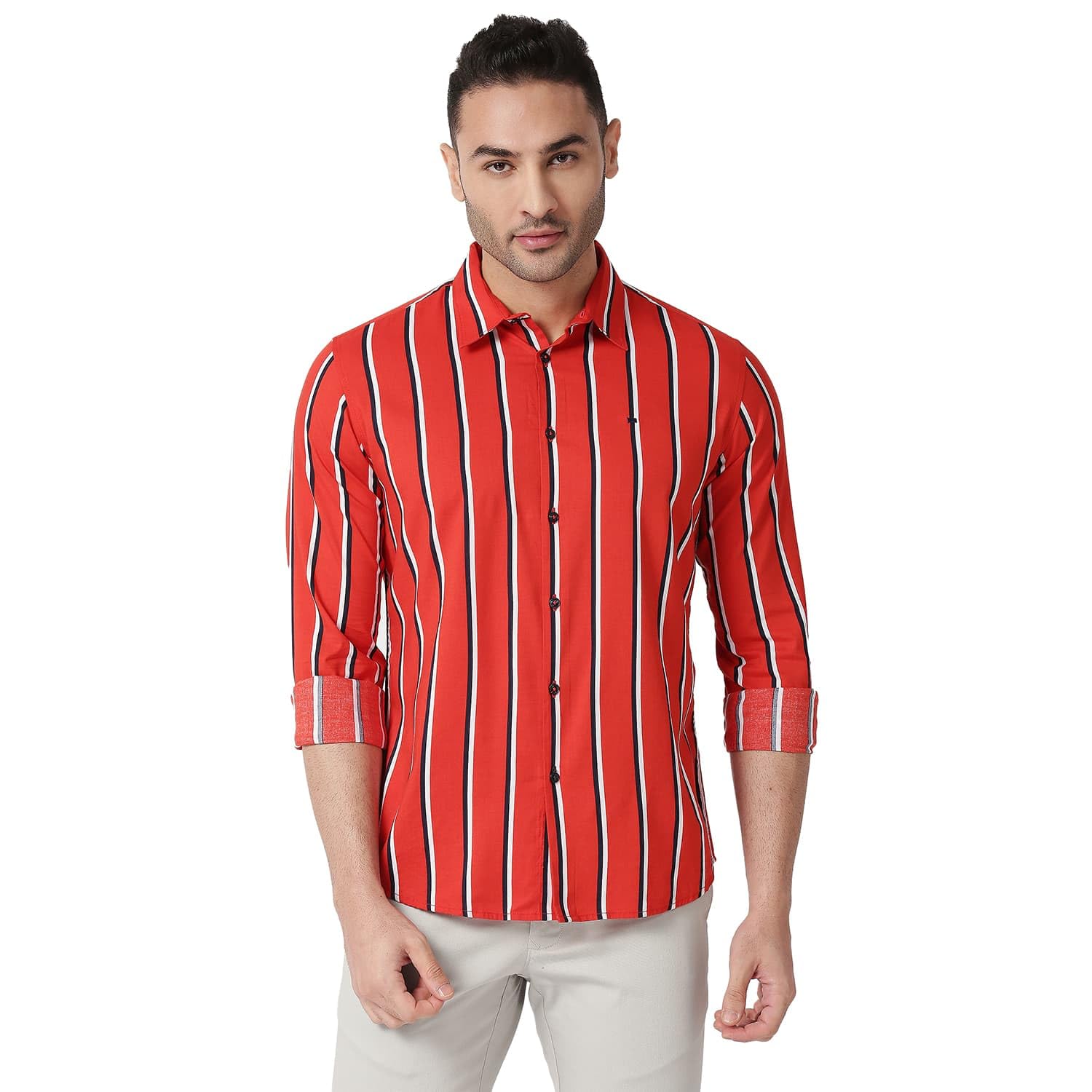 basics Slim Fit Full Sleeve Shirt for Men | Casual & Smart Casual Wear | Soft Breathable Cotton Viscose Polyester Blend Fabric | Modern Tailored Fit Shirt-picture-17