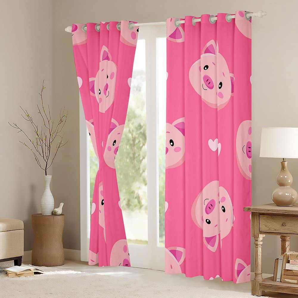 Różowe świnki zasłony zaciemniające (30%-50%) kreskówka świnia kurtyna kawaii świnka zaciemniająca okna dreapy do sypialni 3D zwierzęta dekoracje okienne szer. 66 x dł. 90