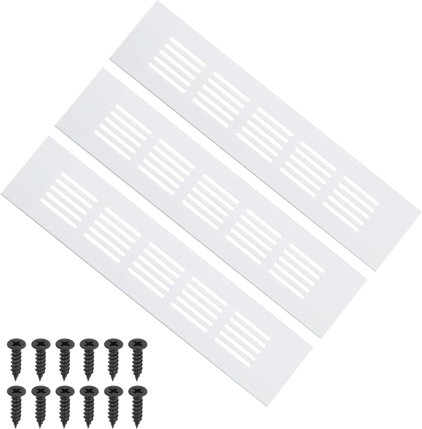 PATIKIL 9 x 2 Inch Door Air Vent Cover, 3 Pcs Heavy Duty Aluminum Grille Ventilation Cover Louvered with Mounting Screws for Cabinet Wardrobe Door, Silver