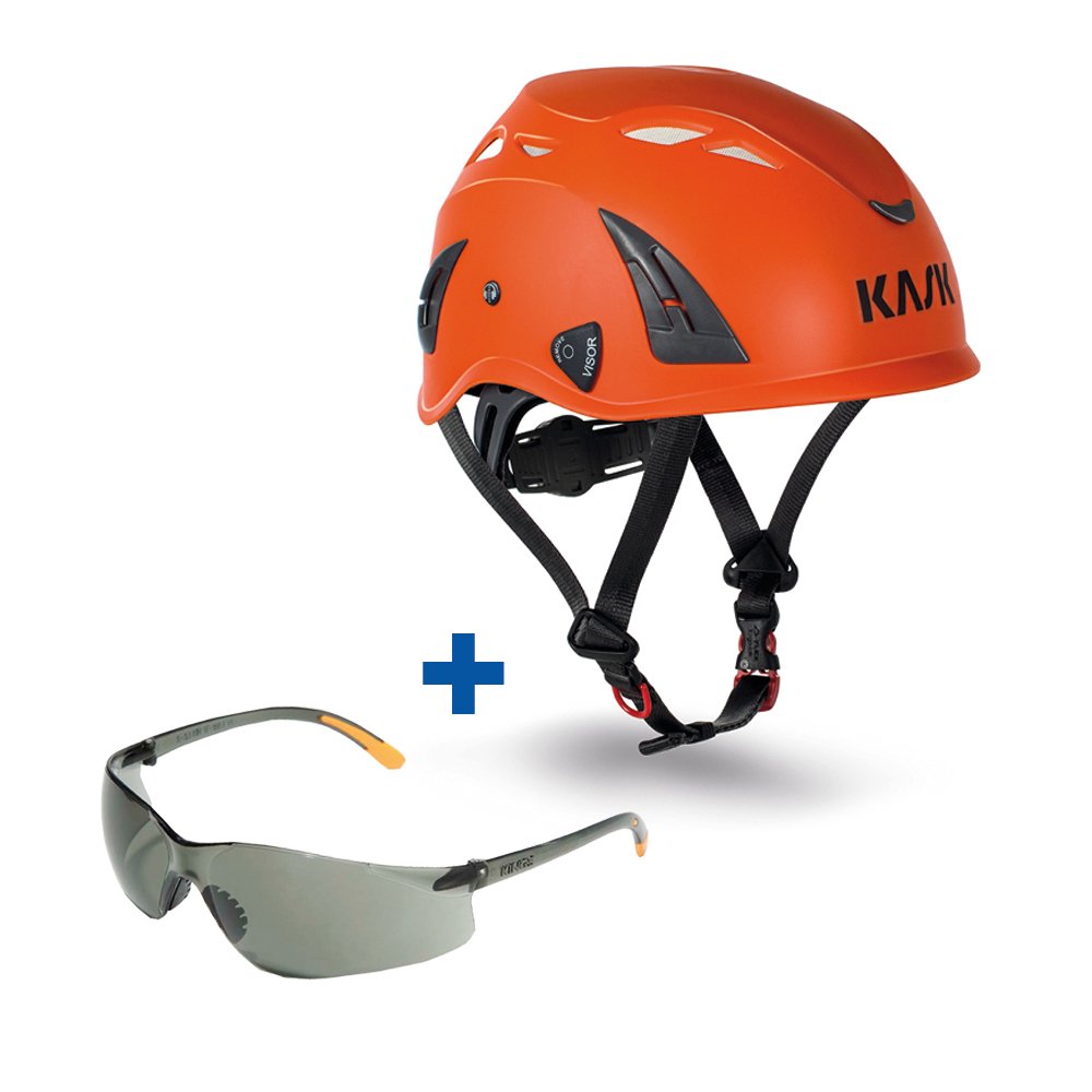 KASK SUPERPLASMA AQ INDUSTRIESCHUTZ -UND KLETTERHELM (ORANGE) | INKLUSIVE SCHUTZBRILLE (SCHWARZ)