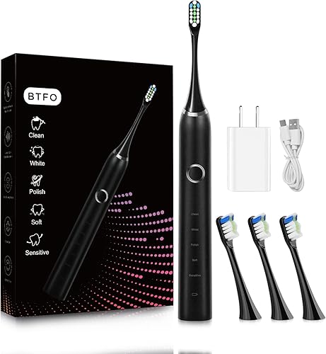 Cepillo de dientes eléctrico con 5 modos, 2 cabezales de cepillo de repuesto recargable por USB, cepillo de dientes electrónico inteligente con