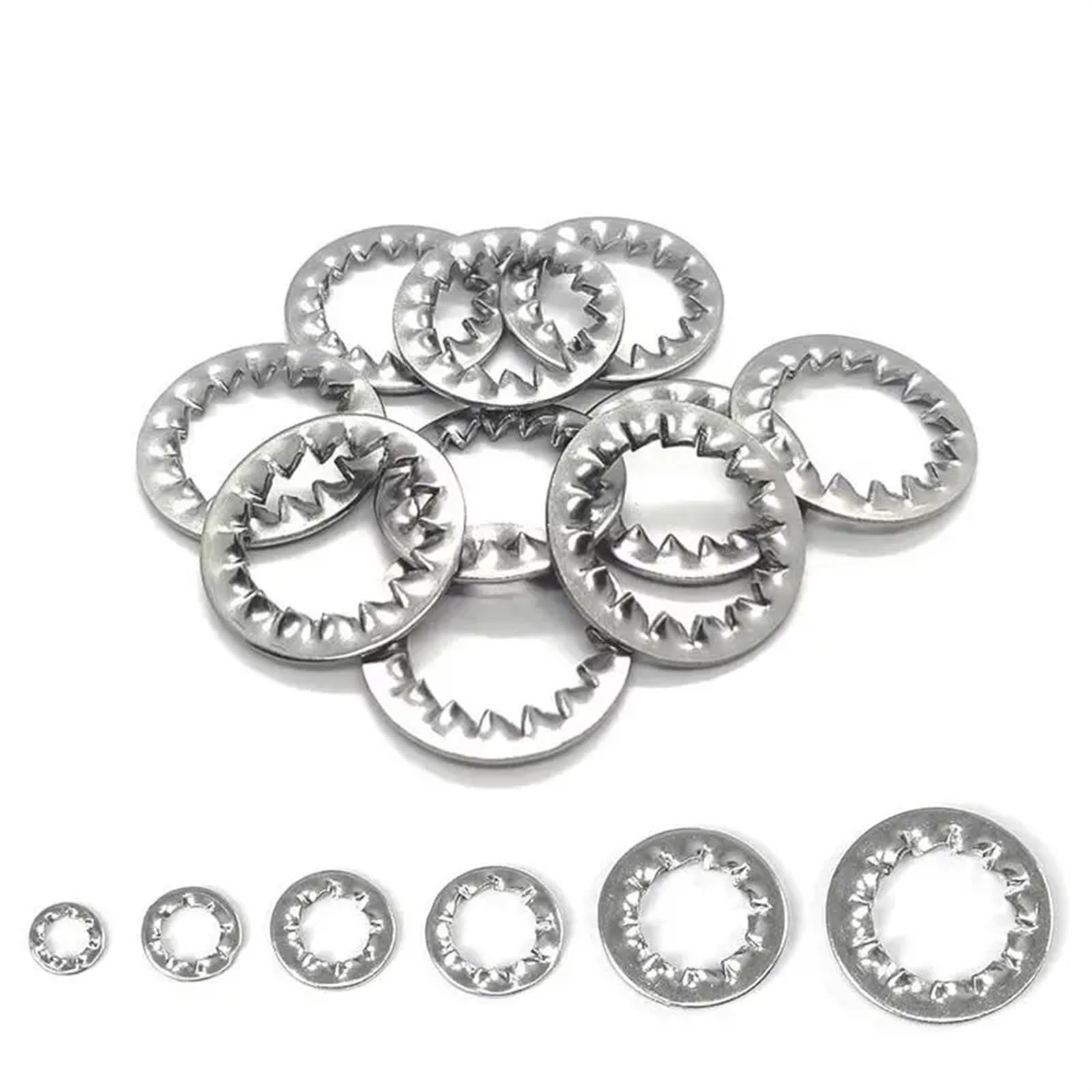 300 pezzi M2 .5 M3 M4 M5 M6 M8 M10 Rondelle con denti interni Rondella di sicurezza interna Guarnizione in acciaio inossidabile(M10)