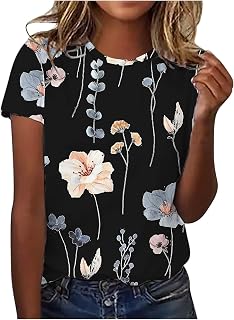 Women Summer Shirts and Blouse Printing Short Sleeve Blouse Loose Summer Tee Daily T-Shirts Short Sleeve Crewneck Oversize Tops Fashion Print Ladies Pullover Tees Top for Outdoor