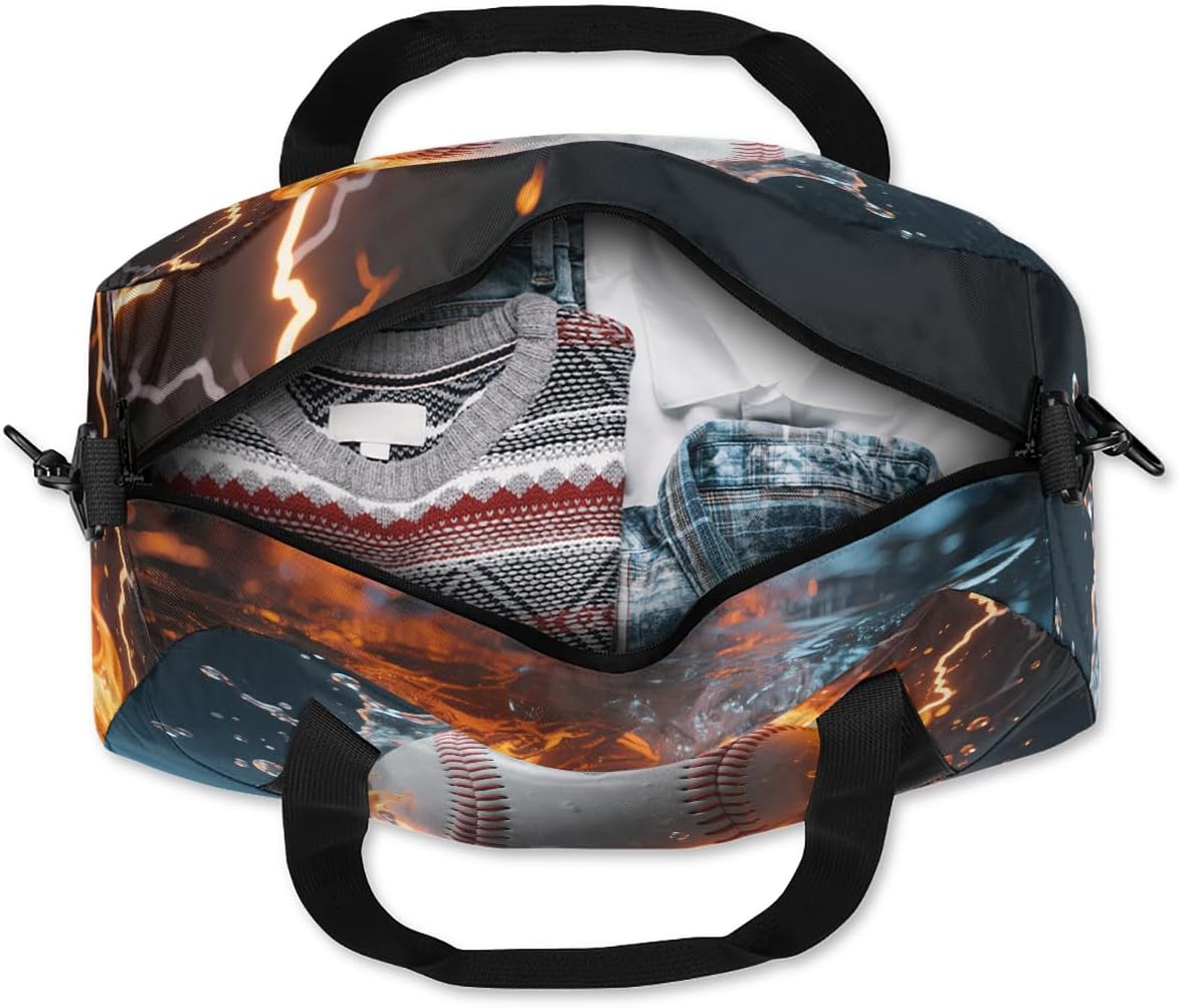 Baseball Elements Duffel Bag for Kids Overnighter Small Duffle Bags for Boys & Girls, Sleepovers and Travel Duffel Bag for Kids, Carry-On Size & Ideal for School Practice or Sport Gym Bags