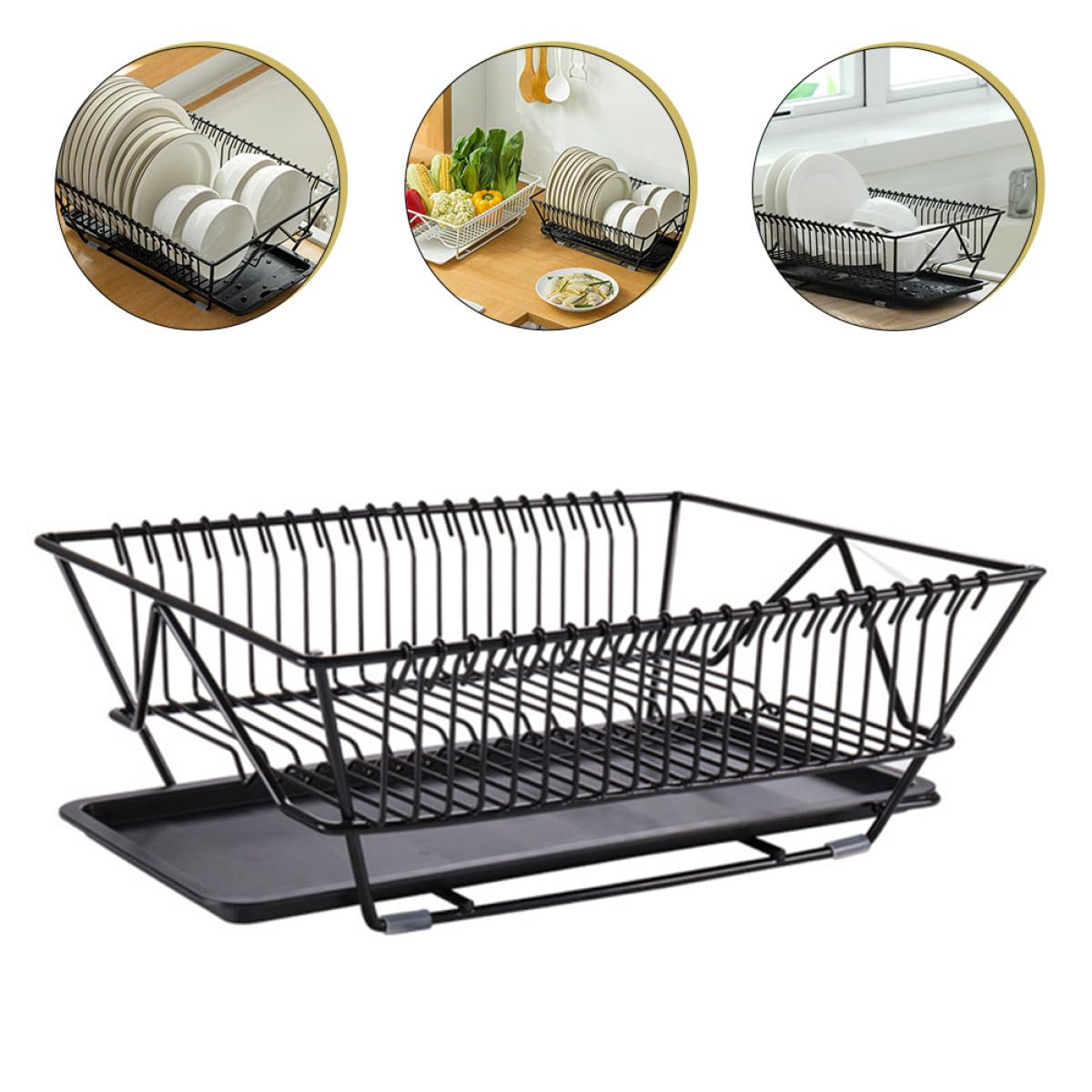 Zerodeko Égouttoir Cuisine en Fer Noir Plateau Amovible, Porte-ustensiles Pratique pour Plan de Travail, Design Moderne et Résistant la Décoloration