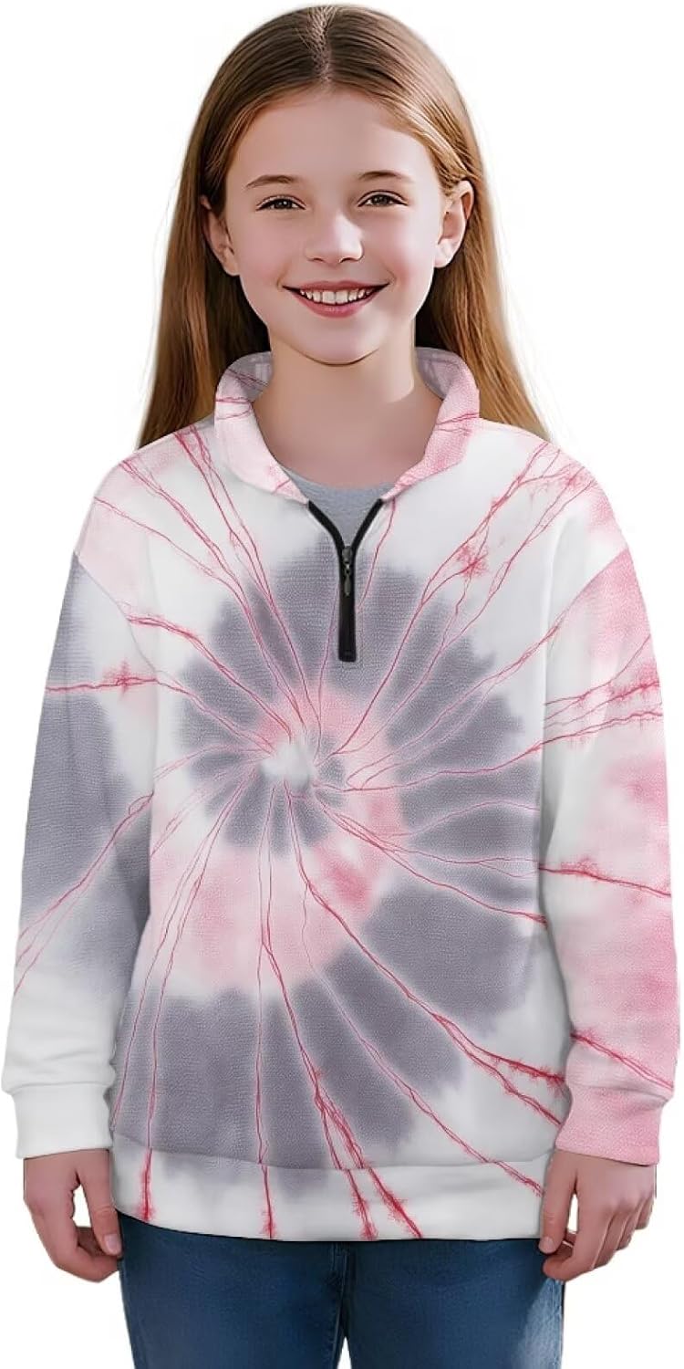 Girls Quarter Zip Sweatshirt - Lightweight Comfy Athletic Cute Fashion Pullover for Fall Winter Size 5-14 Years
