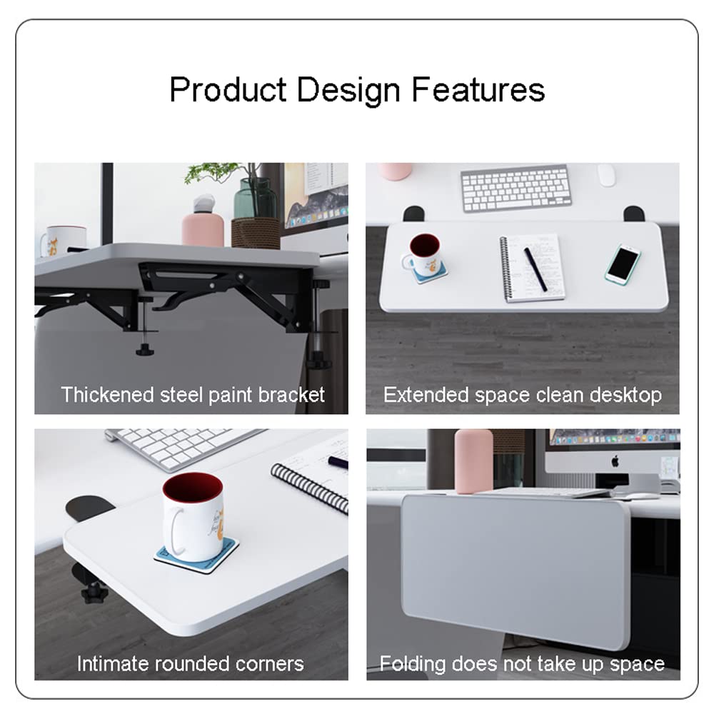 75cm*25cm Blanc Bandeja extensora de Escritorio,Bandeja extensora de Escritorio ergonómica,Bandeja Plegable para cajón de Teclado,Cajón para Teclado,Abrazadera sin perforación