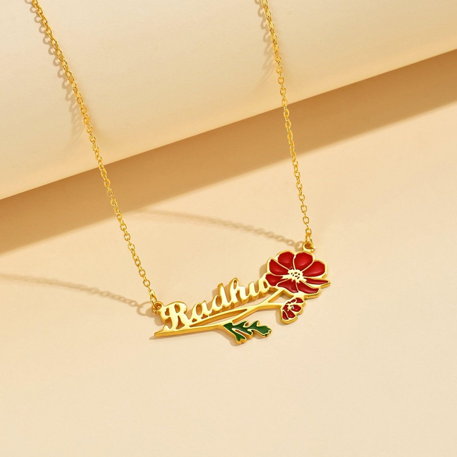 Fiore di nascita Nome Collana argento sterling 925 Floreale Nome Collana Orizzontale fiore variopinto Gioielli personalizzati Compleanno fatto a mano Anniversario