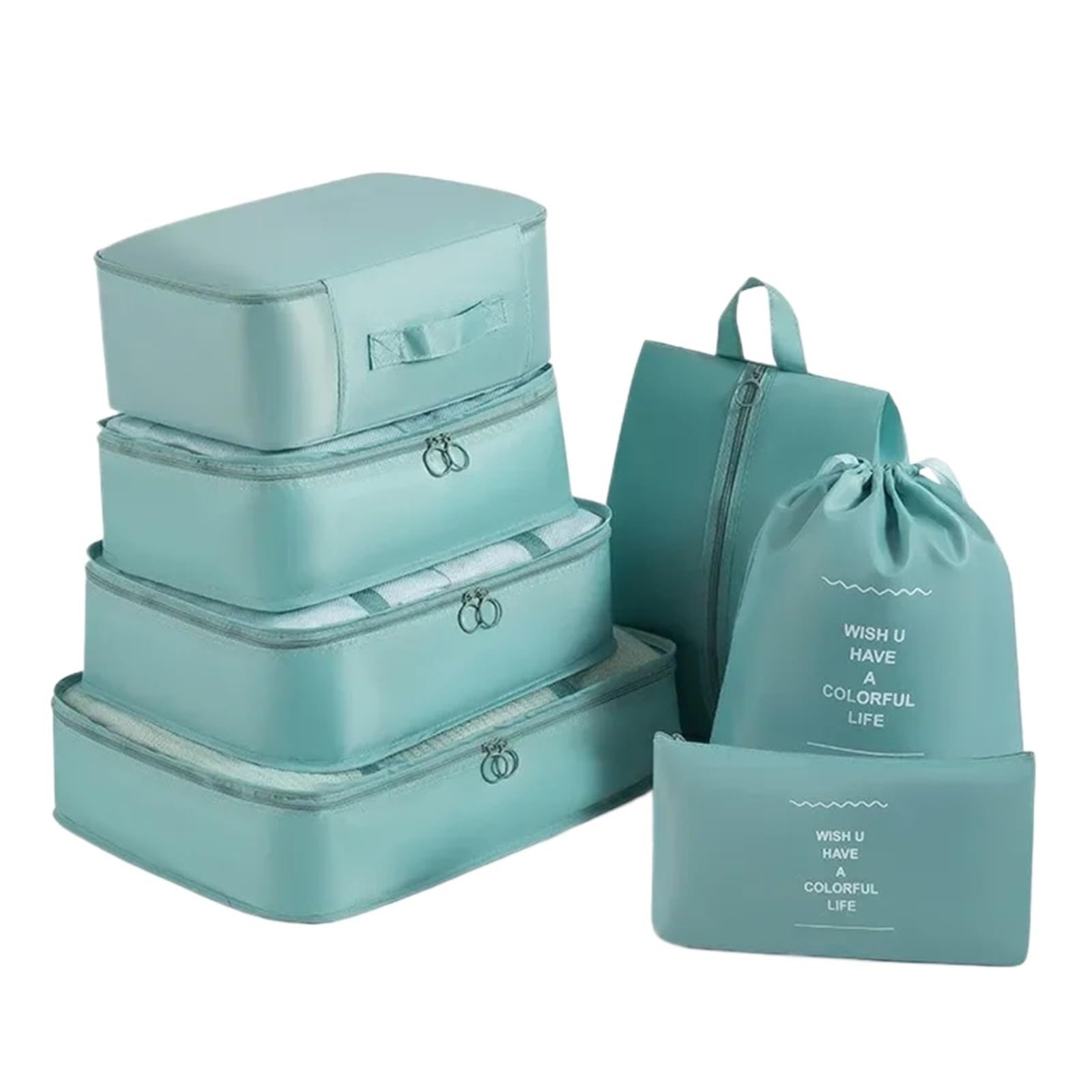 Seven-piece Travel Storage Bag Thickened Suitcase Clothing Classification for Suitcases(Green)