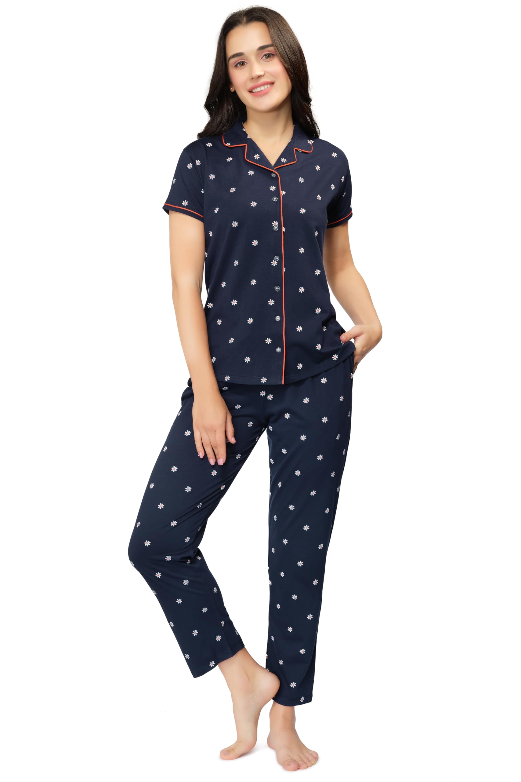 beebelle Women's Cotton Floral Printed Night Suit Set of Shirt & Pyjama 1118-picture-22