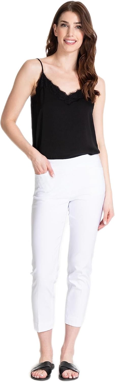 SLIM-SATION Pull On Solid Fine Line Twill Crop with Tummy Control and Functional Front and Back Pockets, Cadet Blue, 10