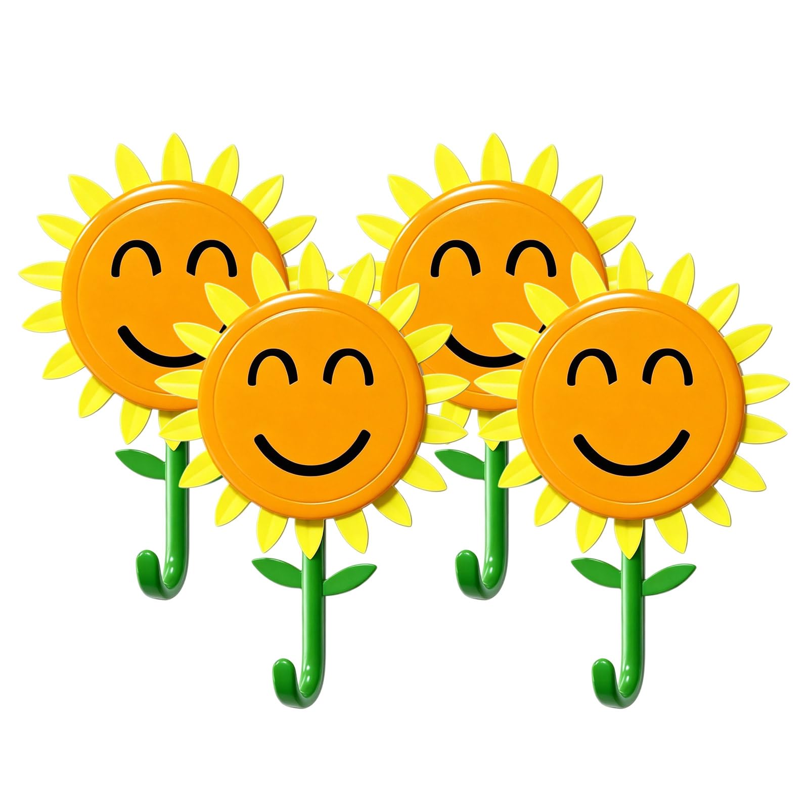 Sunflower Wall Hooks for Hanging, Retractable Sunflower Key Hook, Strong Self-Adhesive Flower Design Key Hooks for Wall, Traceless & Waterproof Wall Hook for Home Kitchen Bathroom Bedroom Keys (4Pcs)