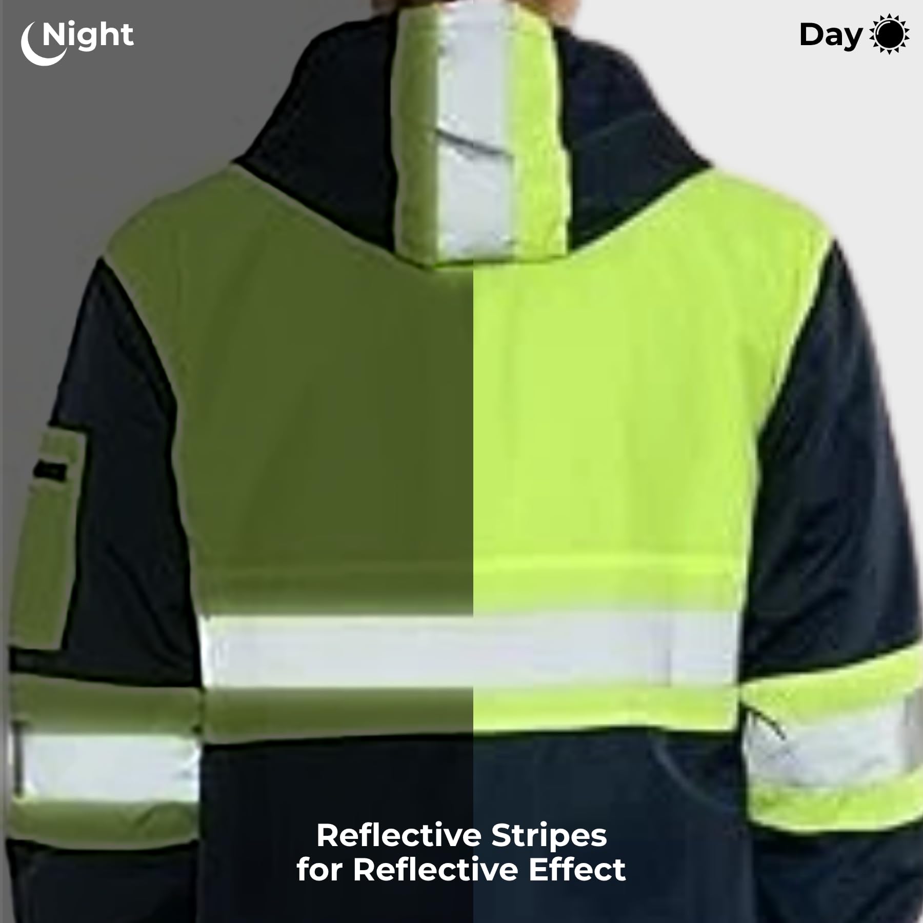 janisramone Męski dres odblaskowy o wysokiej widoczności, bluza z kapturem z długim rękawem, zapinana na zamek błyskawiczny, spodnie z elastyczną talią, deszcz, bezpieczna odzież robocza, wodoodporna