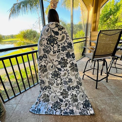 Soft Fleece Throw Blanket, Bohemian Boho Blanco Marino Floral Paisley, 50x70 miniatura 2