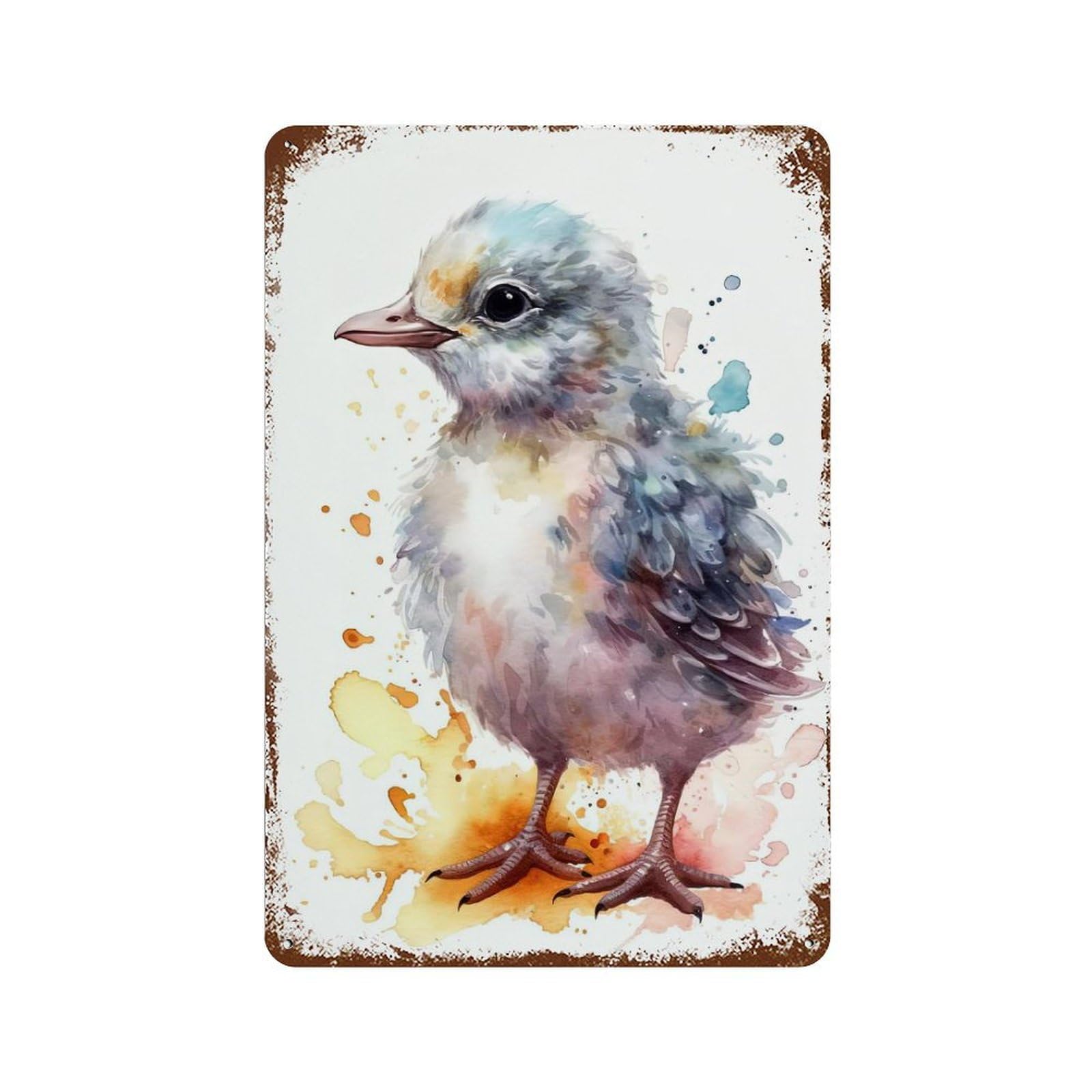Baby Seagull Watercolor Weathered Tin Sign 11.8"x7.9", Ideal for Basement, Hobby Room And Garage Decor