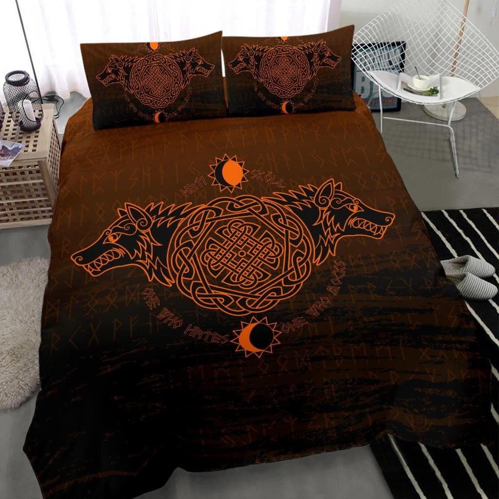 Parure de lit loup Hati et Skoll 203x228cm, linge de lit imprimé 3D vintage