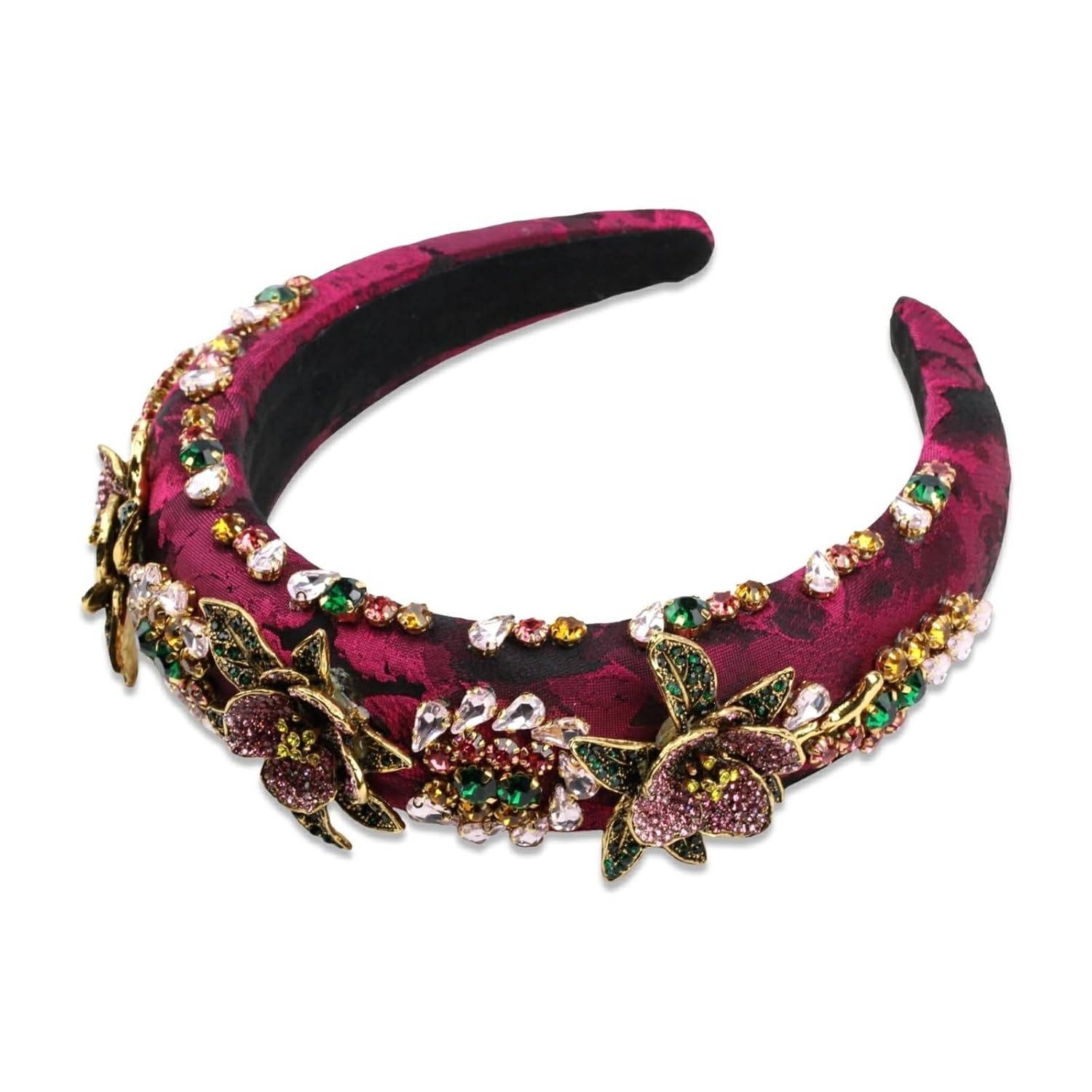 Luxury Baroque Big Wide Crystal Headband for Women Pearl Rhinestone Bead Decorative Hairband Jeweled Head Hoop Party Accessories (HDDY1080-red)