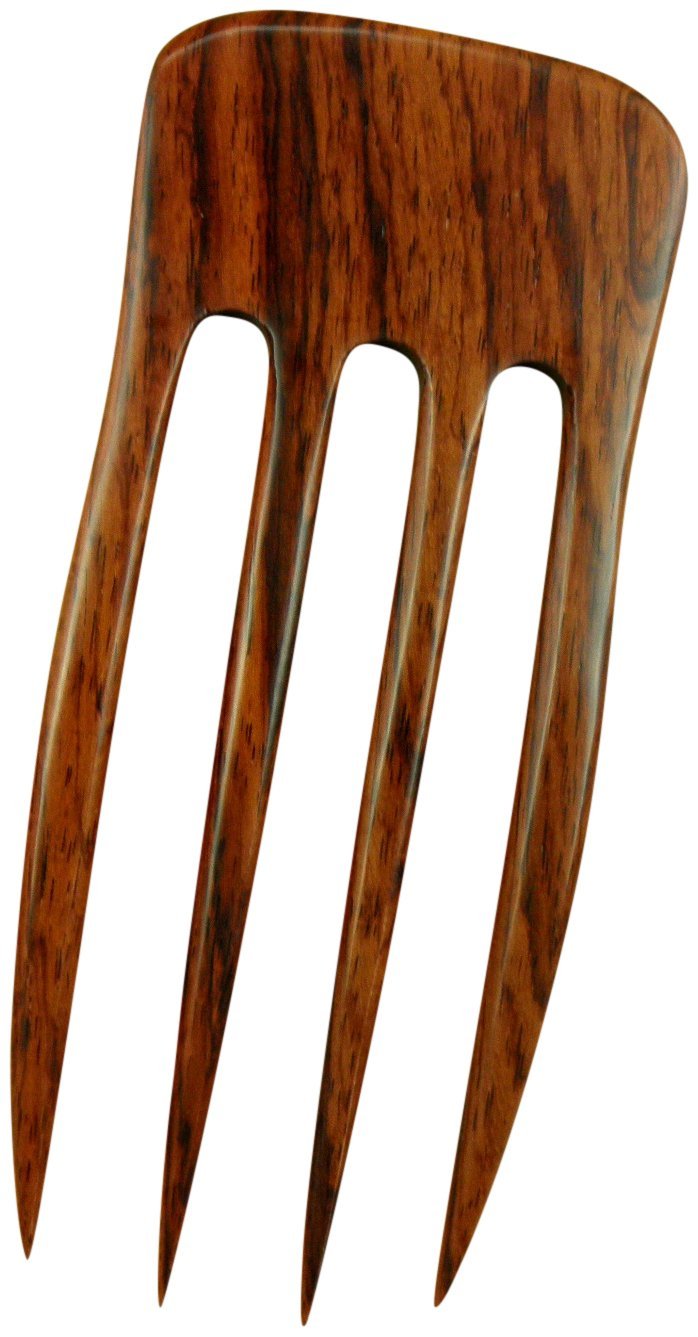JWL (1) Laotian Rosewood Four Prong 6 Inch Straight Hair Stick Pick Pic Pin Fork -Functional Prong Length (FPL) 4 5/8" Hawaiian Style
