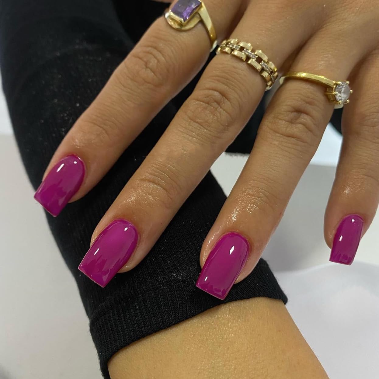 KQueenest Acrylic Press on Nails Short Medium Square, Berry False Nails Short Coffin