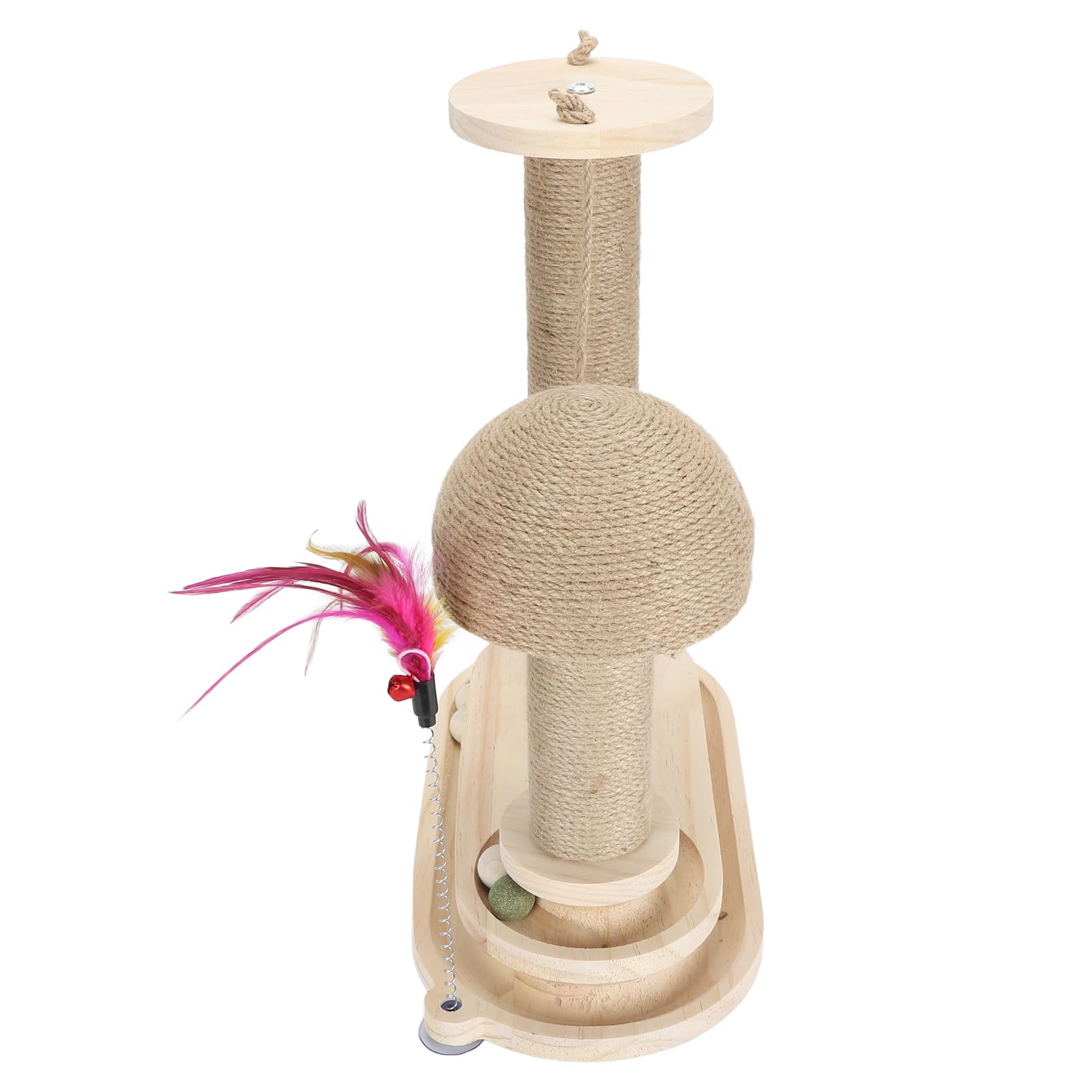 Tiragraffi a torre per gatti, a 2 strati, interattivo, alto, con bacchetta per prendere in giro, per gatti da interni, forma ovale, a forma di fungo
