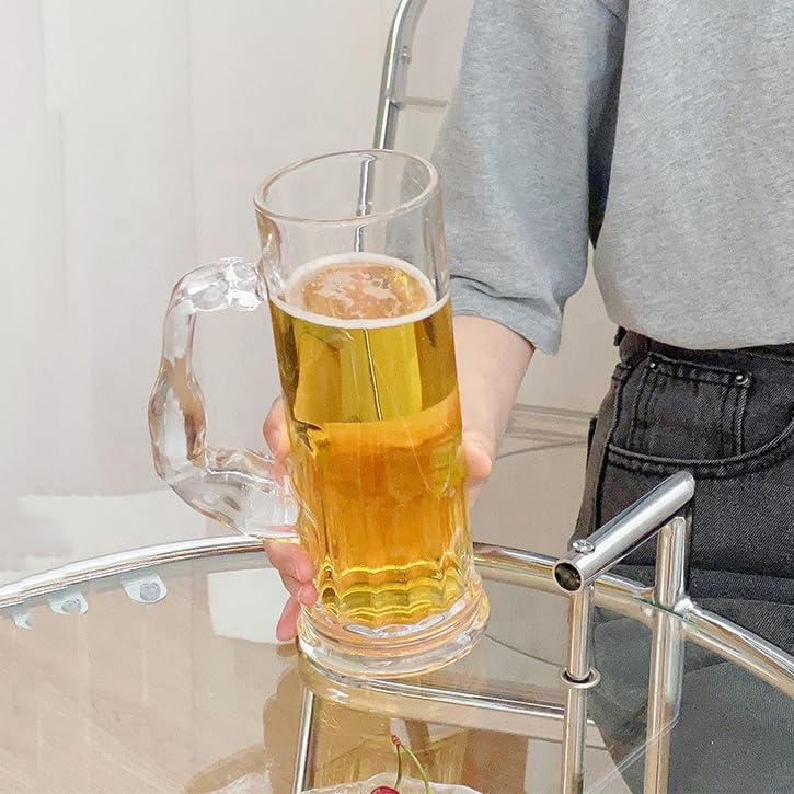 Avastro Italian Premium Muscleman Beer Mugs - 600 ML Clear Glass with Unique Muscle Handle Shape - Jumbo Size Drinking Mug Pack of 2 3