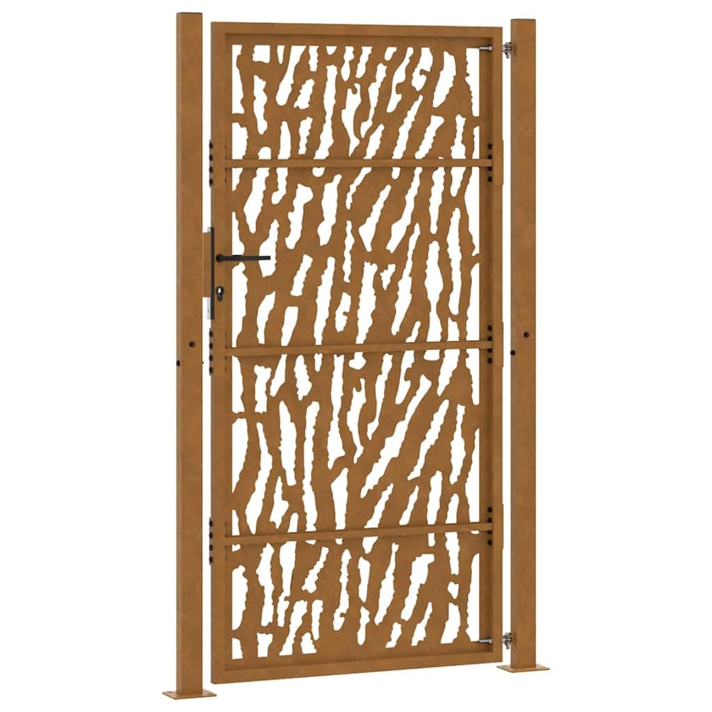 Brama ogrodowa 100 x 175 cm ze stali odpornej na warunki atmosferyczne z laserowo ciętym wzorem trace, zamykana, łącznie ze słupkiem i zamkiem, idealna do wjazdu, ogrodu, na taras i