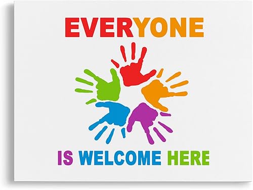 Miniatura 2 de VNWEK Lienzo decorativo para pared, diseño de diversidad inspiradora con texto en inglés Everyone is Welcome Here para el aula, preescolar,