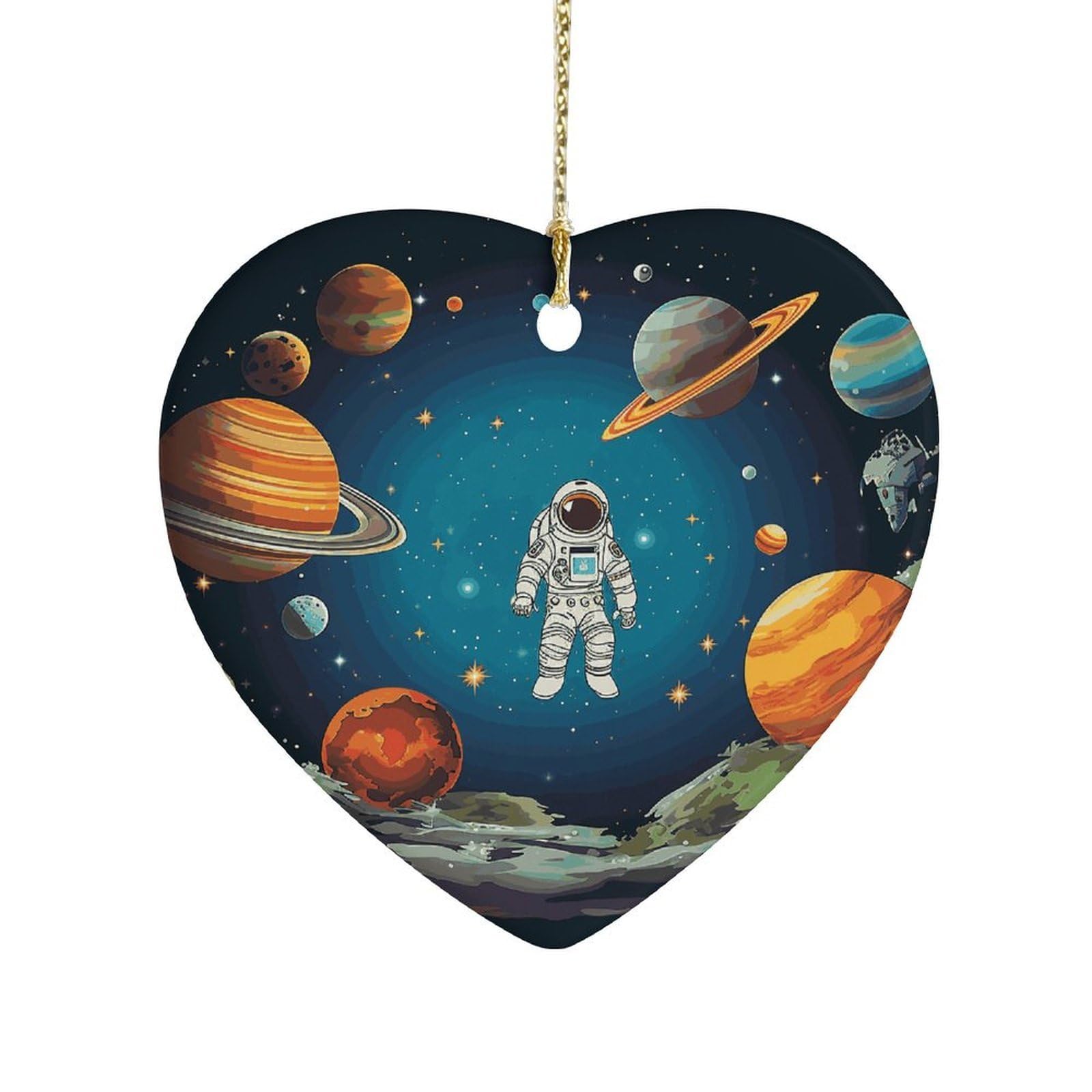 Fekiloot Style Outer Space Rocket Astronaut Ceramic Ornament Home Decor Keepsake