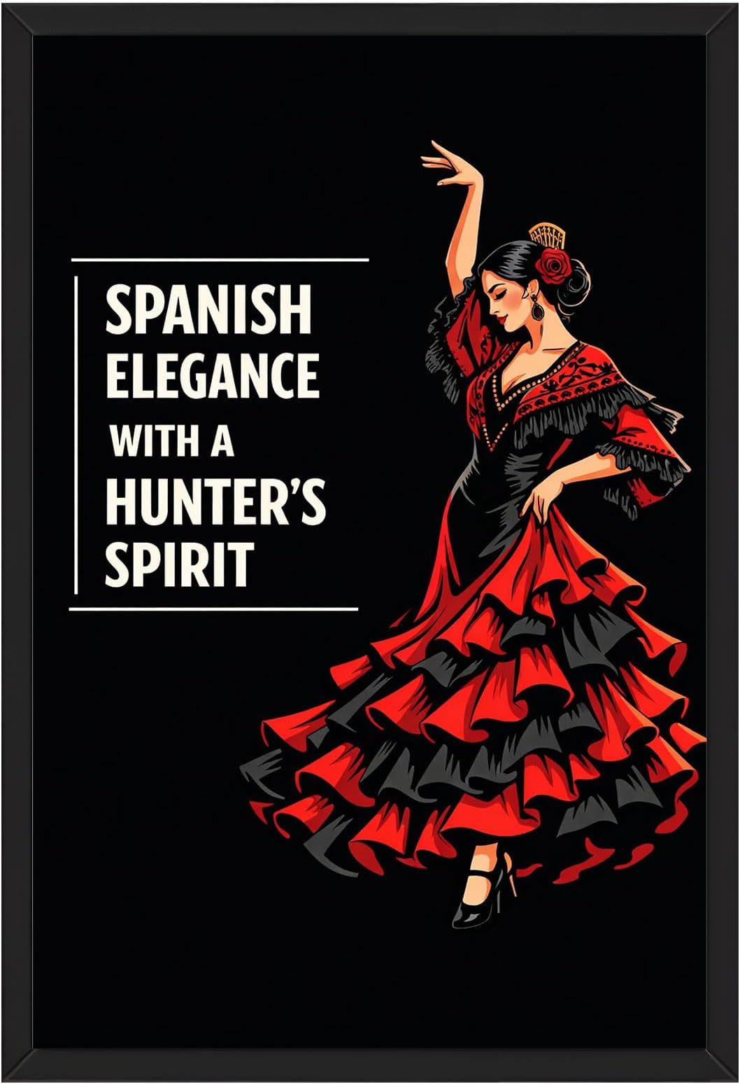 Framed Spanish Flamenco Dancer Poster Canvas Print Art, Vintage Modern Wall Art Painting Pictures Wall Decor, Elegant Home Decoration for Living Room Bedroom Office Apartment Aesthetic Art Print. (Black framed,8L"X12W")